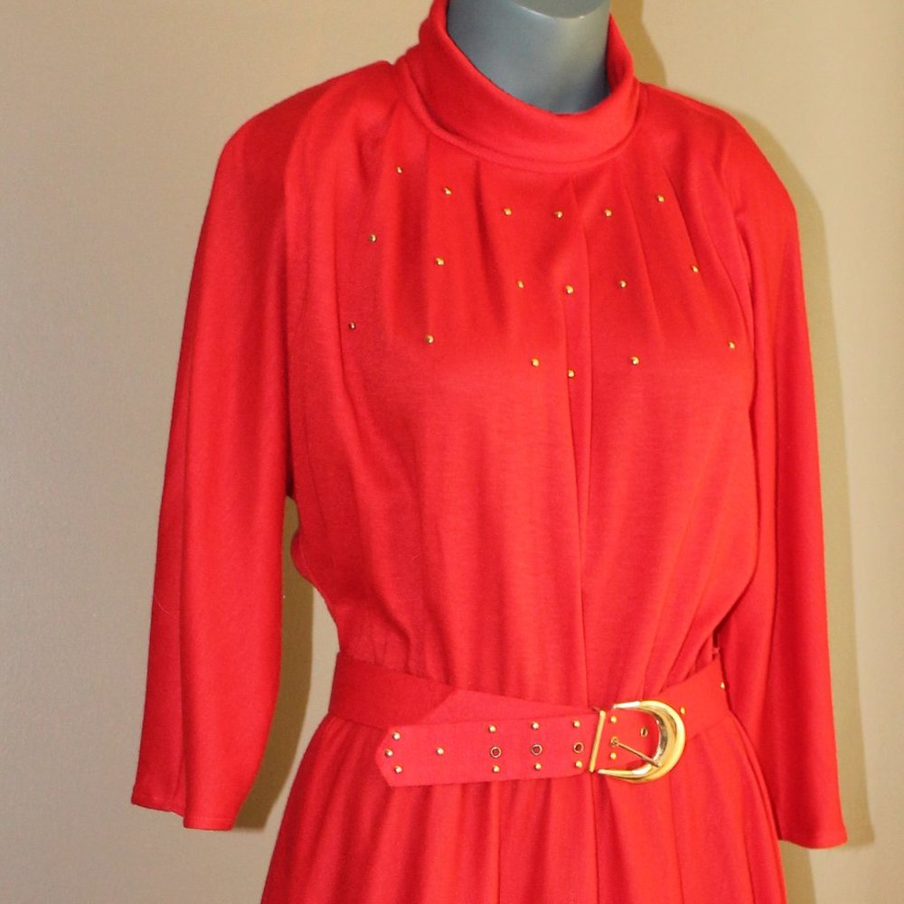 Vintage Raoul Red Dress With Gold Accents